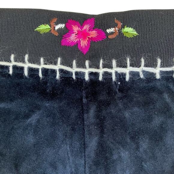 Donna Y2K Bootcut Velour Track Pants Embroidered Waistline Black Casual Sz L - Picture 15 of 16